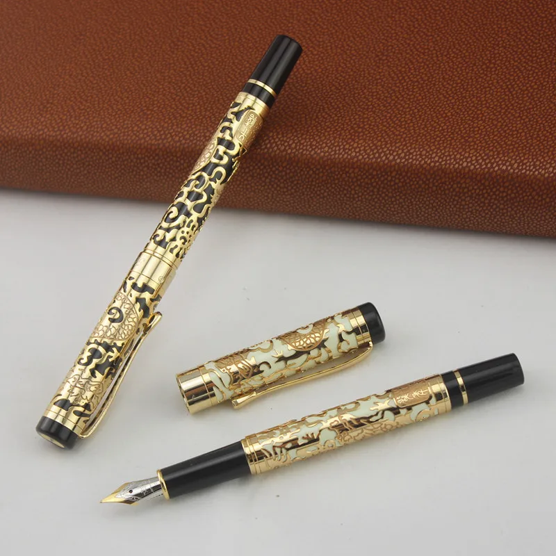 

JINHAO 5000 Golden 0.5mm Nib Fountain Pen Dragon Embossed school office stationery writing pen Hot