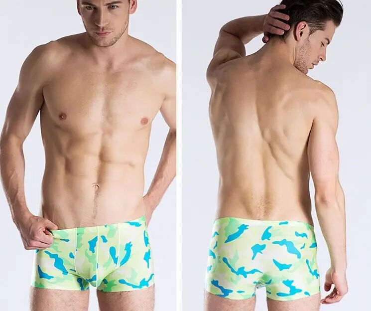 Трусы боксеры мужские Бесшовные пикантные камуфляжные плавки гладкие дышащие с
