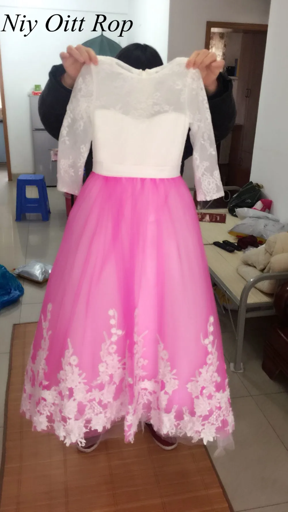 Белый Розовый Маленьких Девочек Нарядные платья с длинным рукавом Кружева