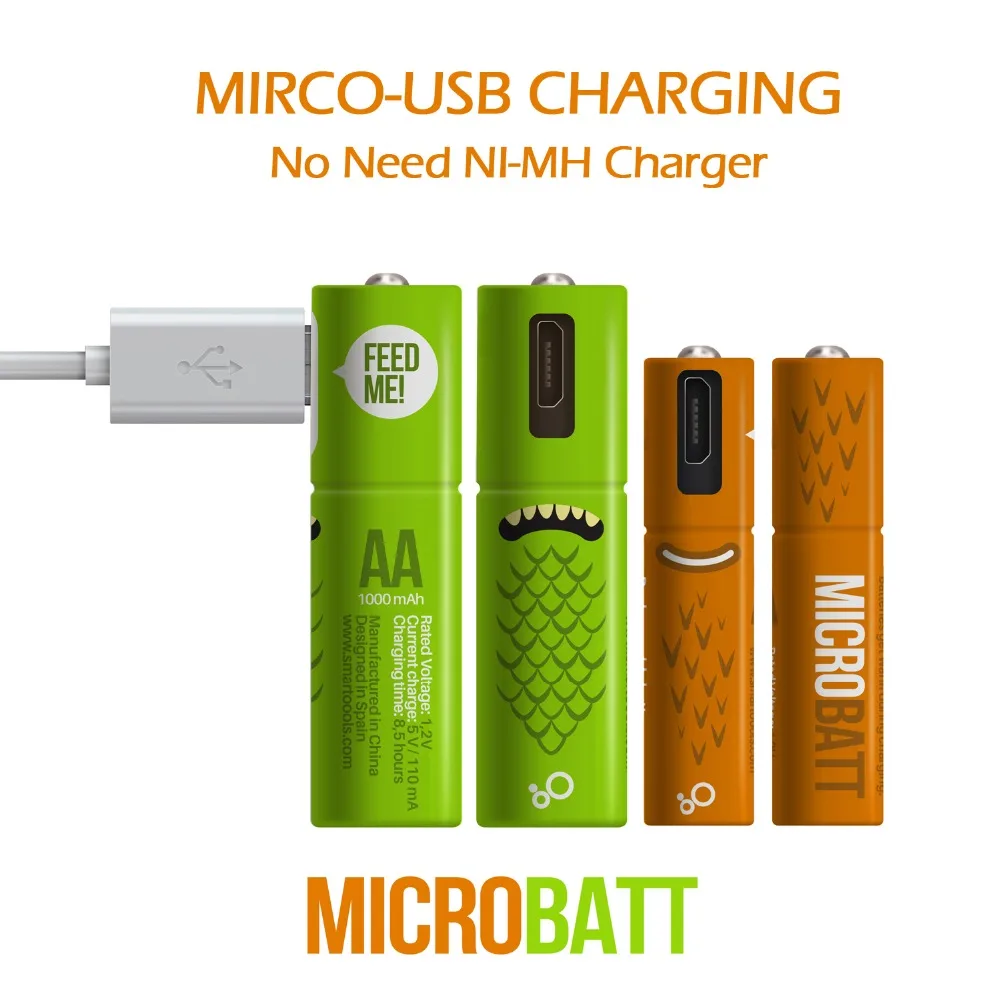 2 шт. Mirco USB аккумуляторная батарея AAA сухая 1000 мАч AA 1 В DToys удаленные аккумуляторы с