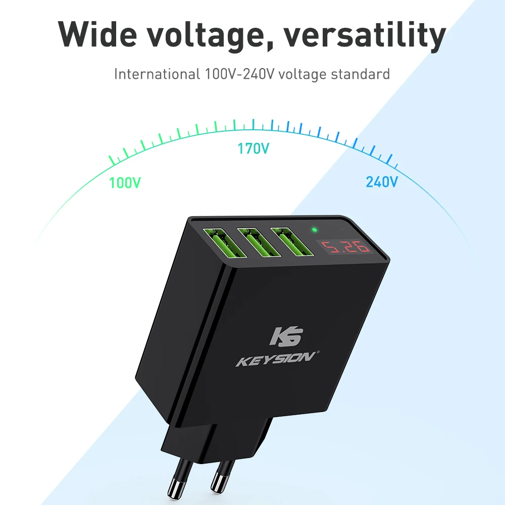 KEYSION светодиодный цифровой 3 порта USB зарядное устройство универсальное