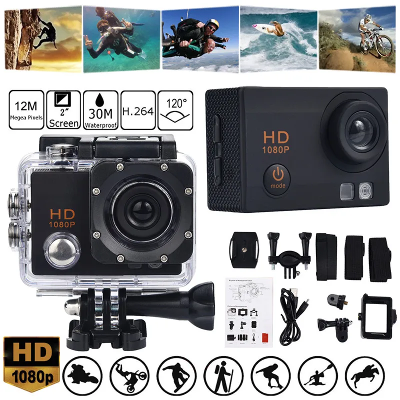 2 дюймов HD 1080P Водонепроницаемый Камера DVR Action Cam DV видеокамера Видео Камера лыжах для верховой езды