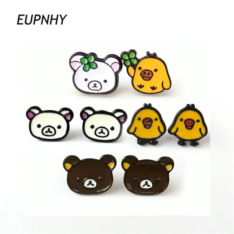EUPNHY 2 шт. корейский стиль мультфильм медведь цыпленок серьги гвоздики для женщин
