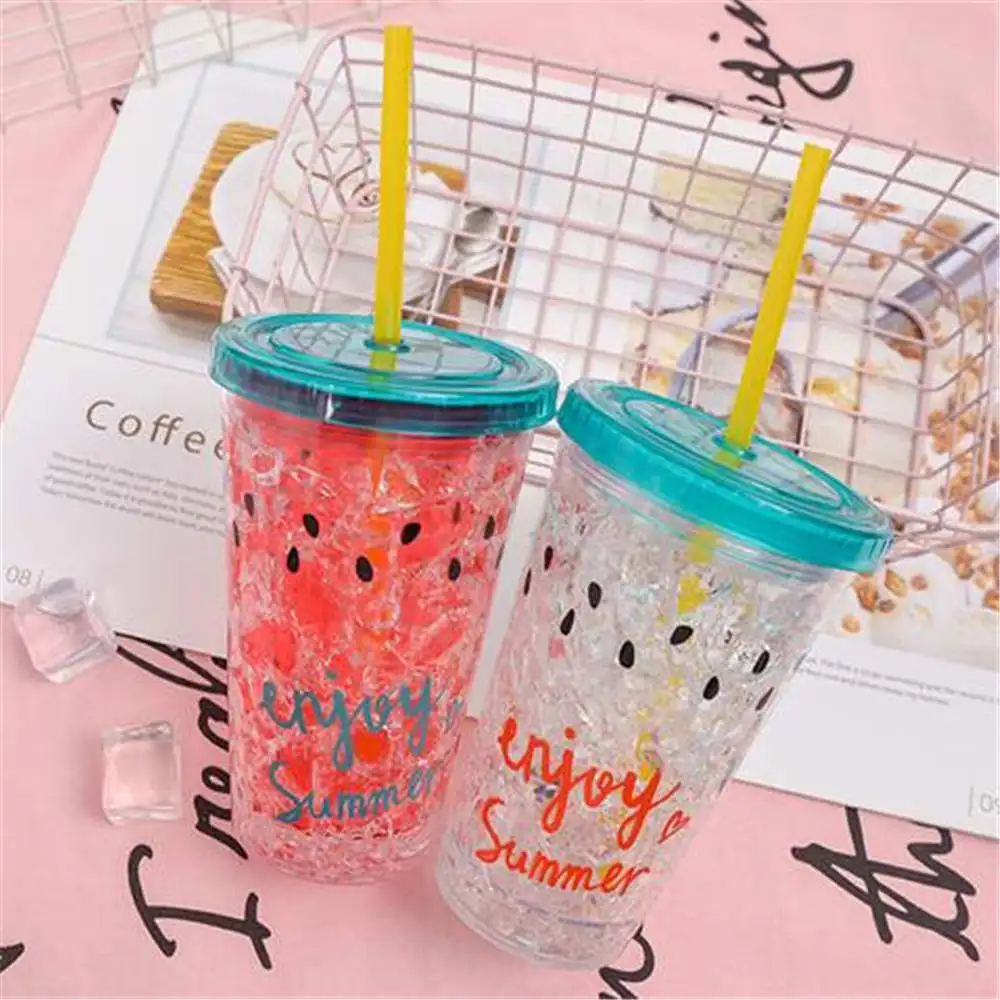 Новая летняя двухслойная пластиковая чашка с арбузным льдом портативная