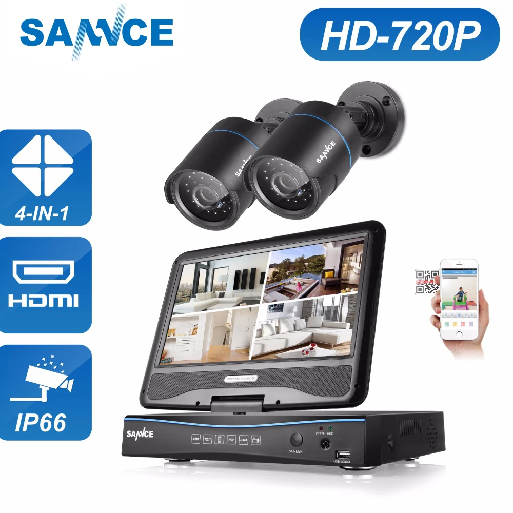 SANNCE 720P HD CCTV система 4CH TVI AHD DVR встроенный 10 1 &quotЖК монитор и 2 шт 1.0MP 1280tvl Наружные