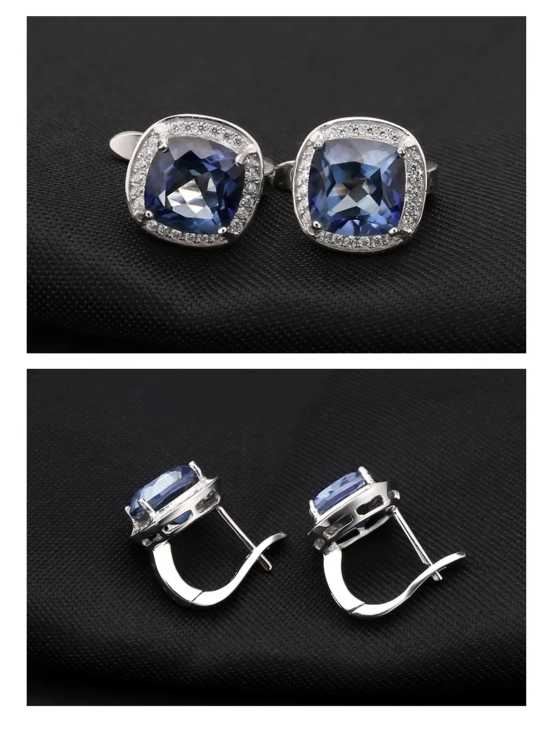 Жемчужные балетные 925 пробы, серебряные квадратные серьги 4.44Ct, натуральный иолит, Синий Мистический кварцевый камень, серьги-гвоздики, хорошее ювелирное изделие