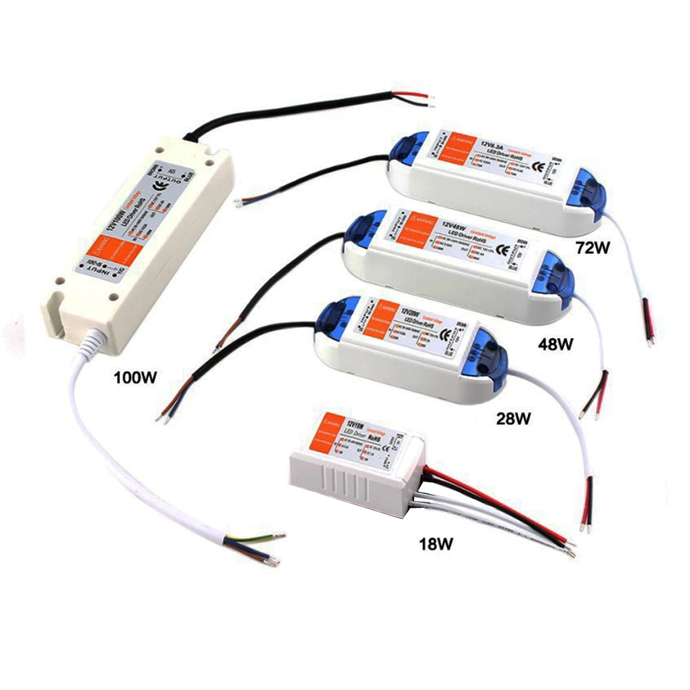 Светодиодный драйвер DC12V/18 Вт/20 Вт/48 Вт/72 Вт/100 Вт Трансформаторы освещения высокое
