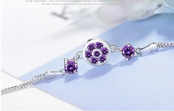 Женский браслет из серебра 925 пробы с фиолетовыми фианитами|bangles fashion|bracelets &