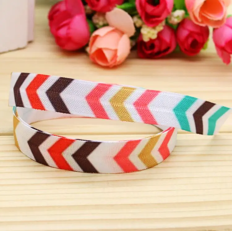 

5/8'' Free shipping Fold Elastic FOE chevron printed headband headwear hairband diy decoration wholesale OEM P5104