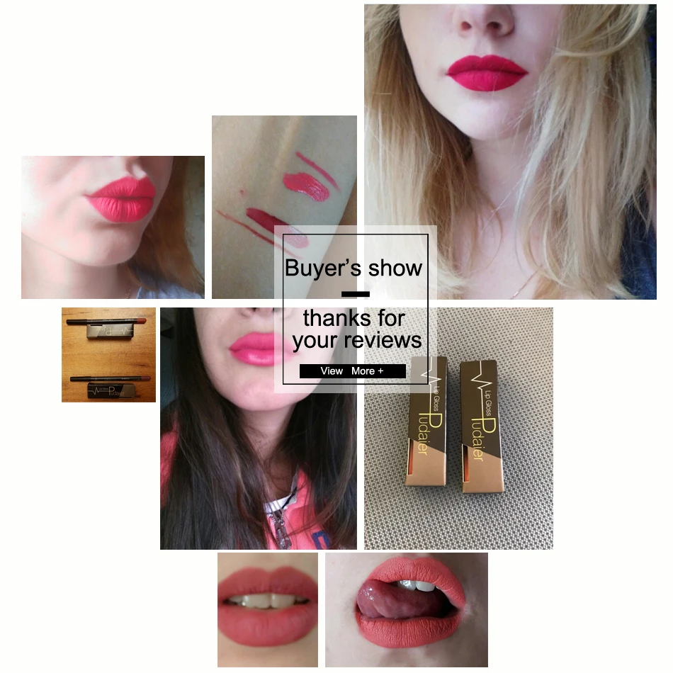 Жидкая матовая губная помада Pudaier + Бархатная подводка для губ набор блеска