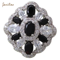 black crystal silver color overlay fashion jewelry rings size 5 6 7 8 9 r552