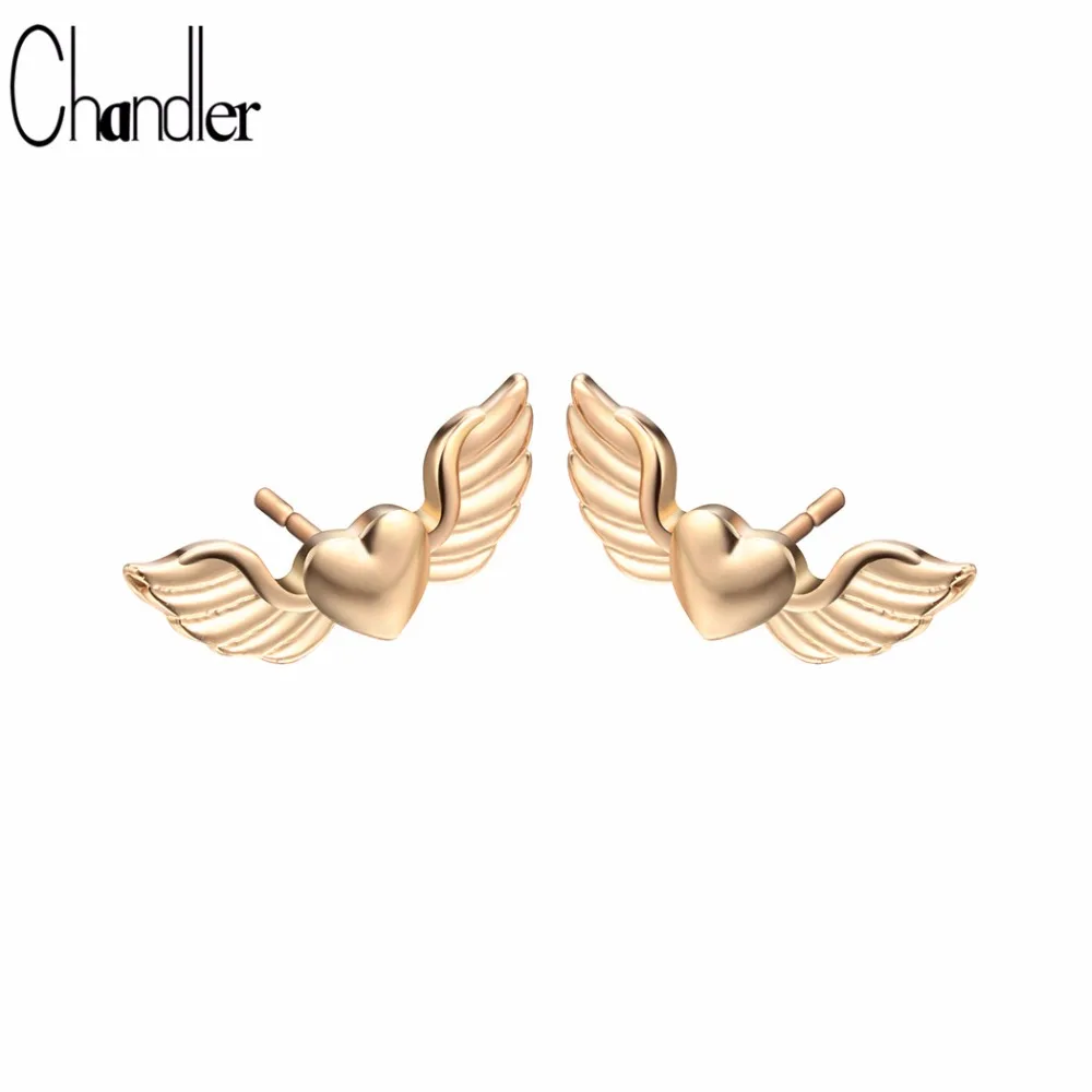 Chandler 1 шт. поп ангельские крылья сердце серьги мини любовь серьги-гвоздики для