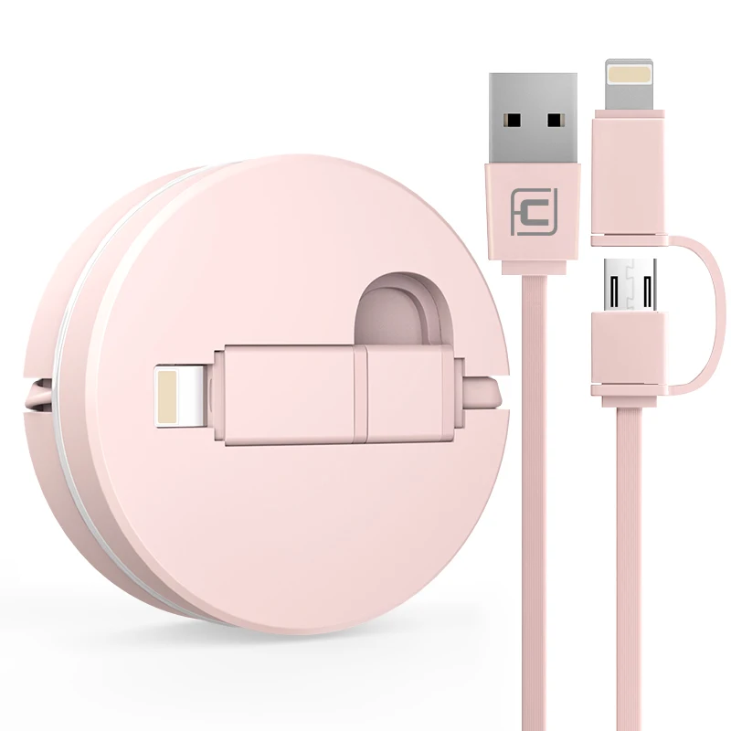 Pink CAFELE usb зарядный кабель для iphone 8 Pin Micro USB кабель для samsung huawei Xiaomi телефонов 2 в 1 Выдвижной Мини милый кабель - Цвет: Pink