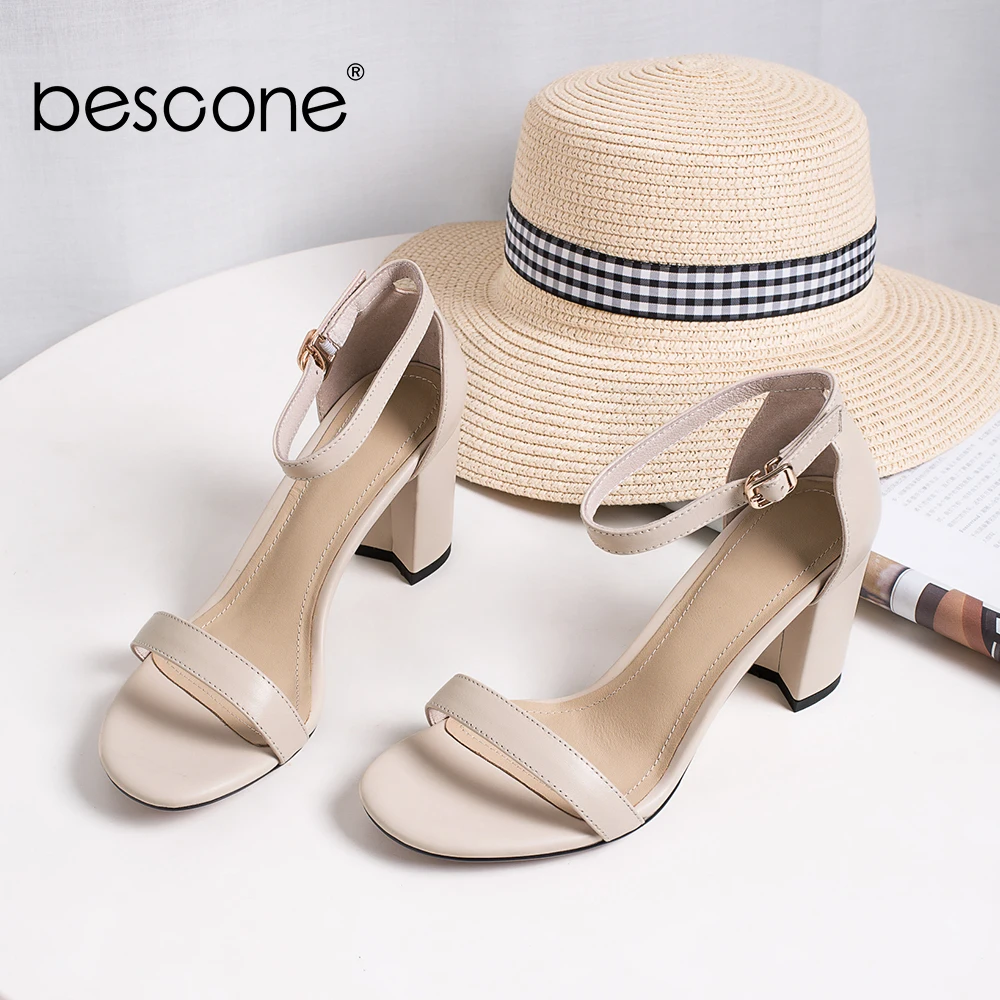 BESCONE New Elegant Lace-Up Ladies Sandals Casual Outside Square Heel Shoes Fashion Buckle Strap Women BO257 | Обувь