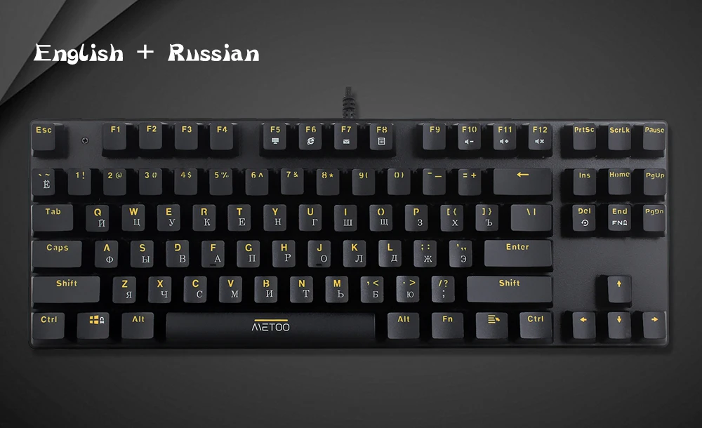Metoo Edition Mechanical Keyboard 87 104 keys USB Blue Switch Gaming Keyboards for Tablet Desktop Russian Hebrew Arabic