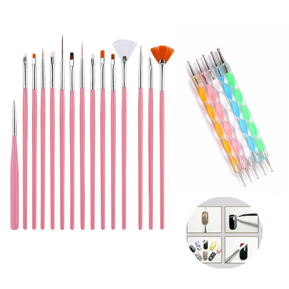 20pcs Nail Art Decorations Brush Set Professional Painting Brushes Design Pen Tools Tips UV Gel Polish Tool Kit | Красота и здоровье