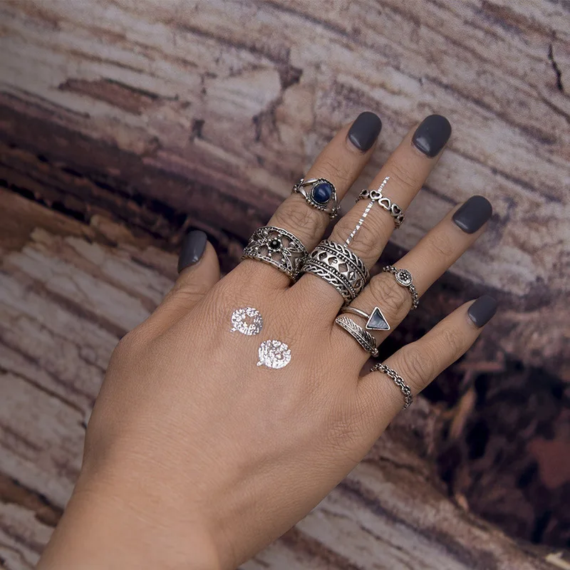 Винтаж Мода Knuckle Кольца Набор для Для женщин Boho геометрический Цветочное сердце