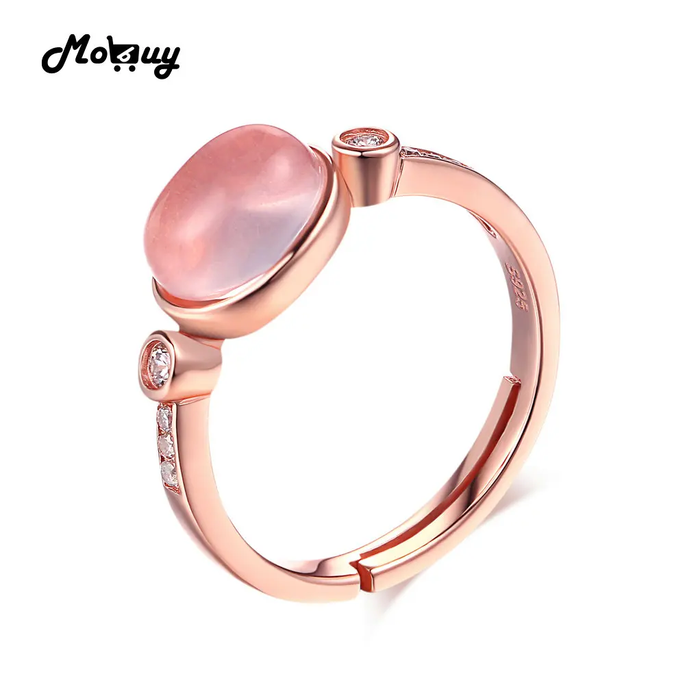 MoBuy MBRI014 изменяемый натуральный драгоценный камень розовый кварц 3 камня кольцо