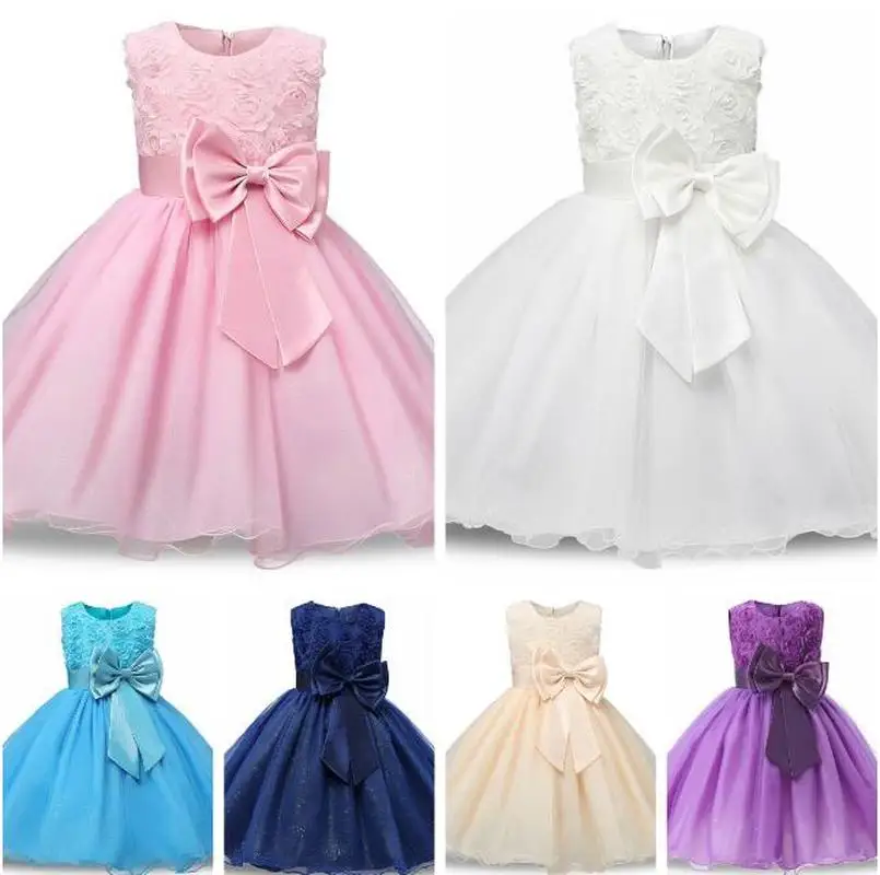 2019 г. Vestido платье принцессы с бантом и цветочным узором для маленьких девочек