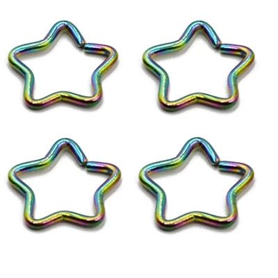 Showlove-4pcs/лот хирургические Сталь Daith в форме сердца в форме звезды ухо траг Хрящ уха серьги-улитки нос нательное пирсинг-кольцо ювелирные изделия 16g - Окраска металла: 4pcs Rainbow
