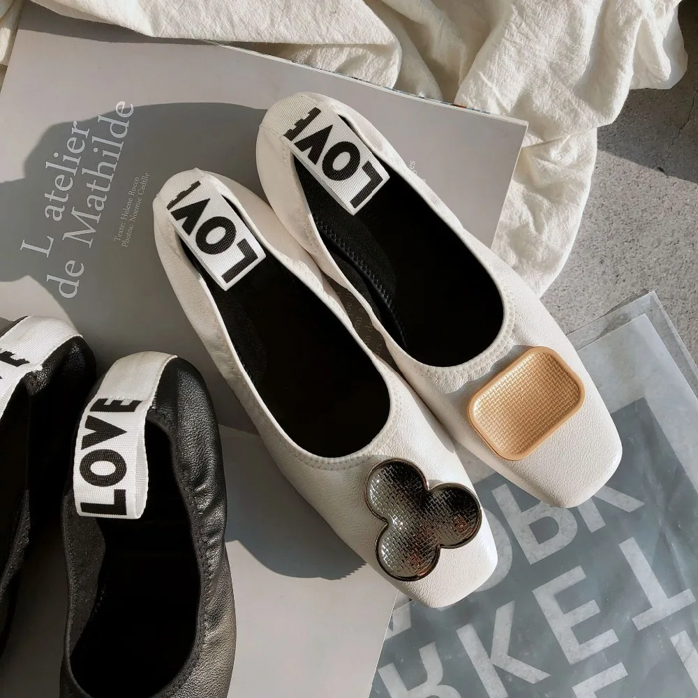 Складные балетки женские эспадрильи с металлической пряжкой эластичные