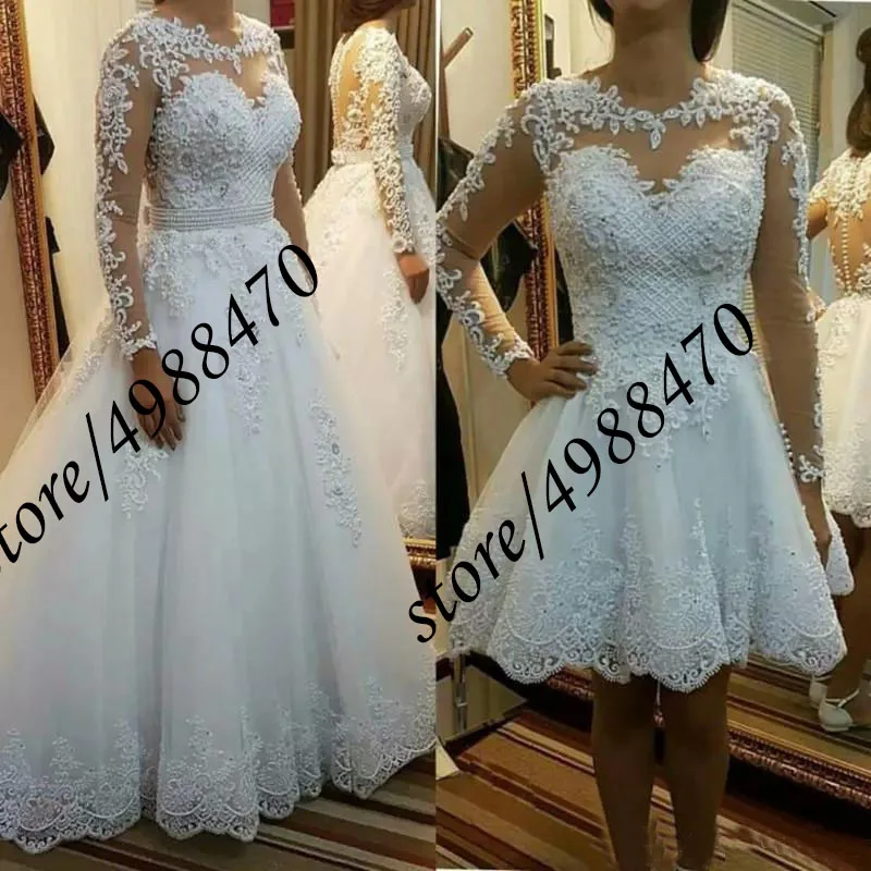 Vestido Noiva свадебное платье 2 в 1 свадебное платье на заказ пышная фатиновая подвижная юбка свадебное платье Иллюзия Длинные рукава платья