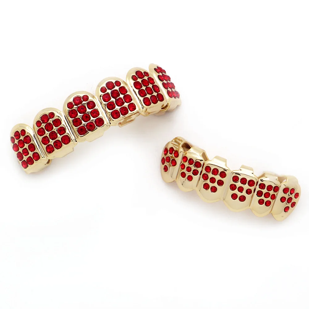 Хип-хоп Iced Out Grillz верхние и нижние зубы Grillz красочные панк золотые зубные колпачки Rapper зубные грили