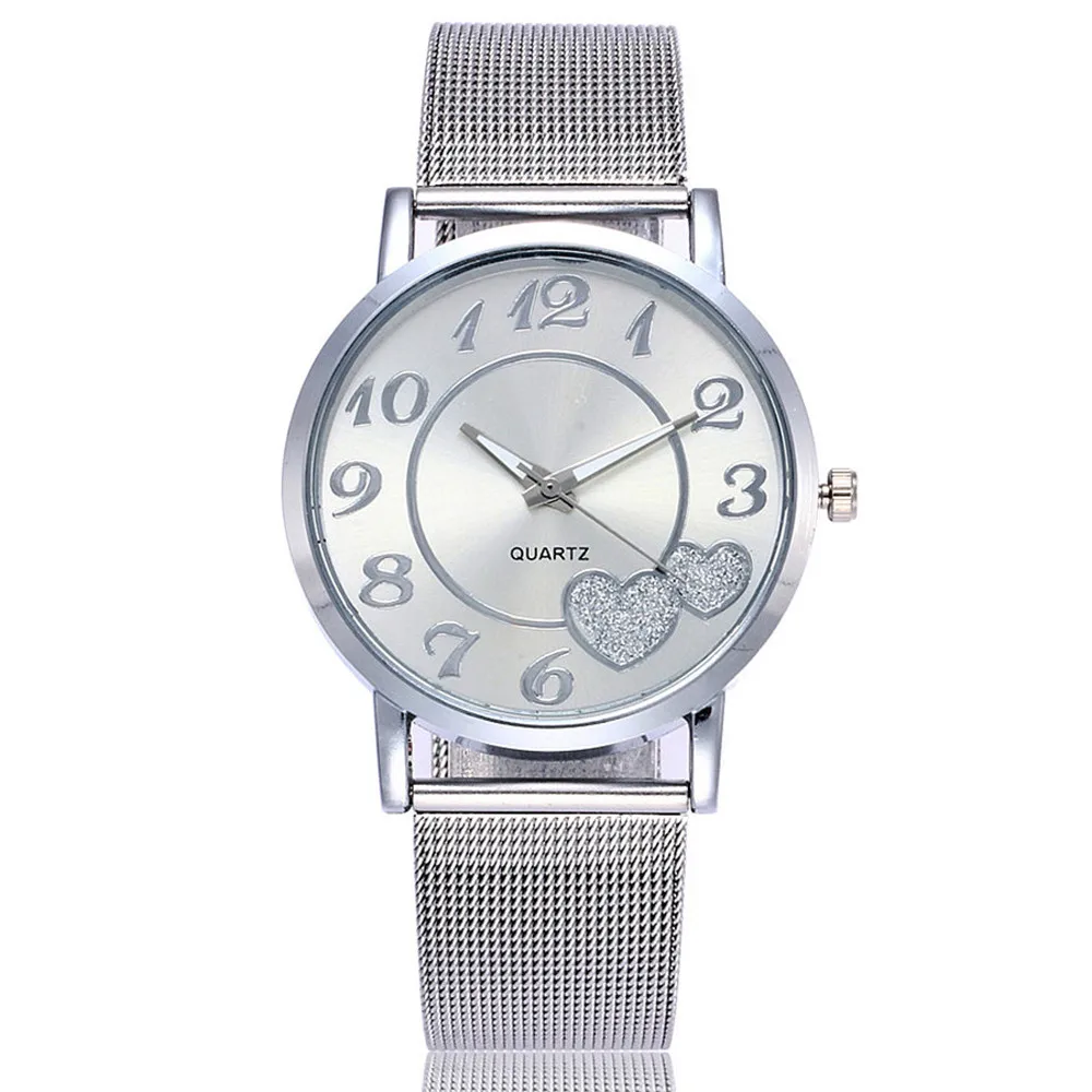 

Women's Watches Luxury Silver Mesh Love Heart Dial Female Watch Fashion Casual Ladies Steel Quartz Watch relogio feminino A5