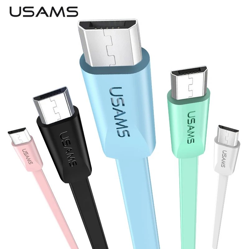 USAMS плоский Micro USB кабель, кабель передачи данных для быстрой зарядки для samsung Xiaomi Android мобильный телефон зарядное устройство провод кабель Microusb