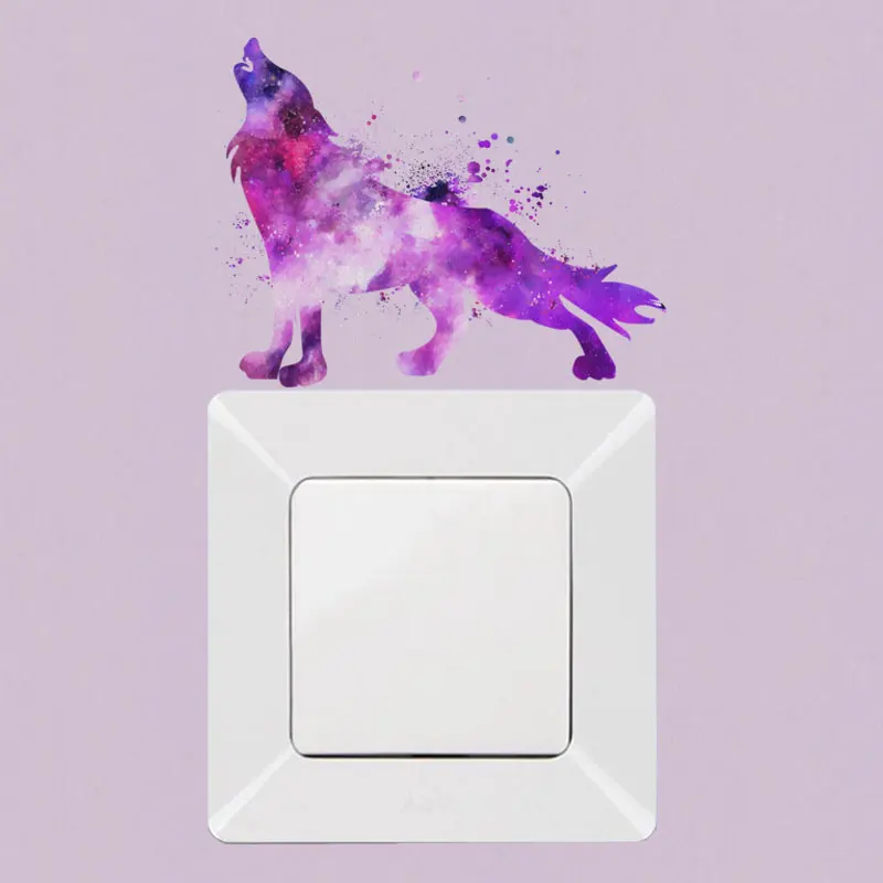 YOJA Elegant Purple Watercolor Halo Wolf Pattern Kids Room Bedroom Home Decor PVC Coloured Wall Sticker Switch Decals 8SS1048 | Дом и сад