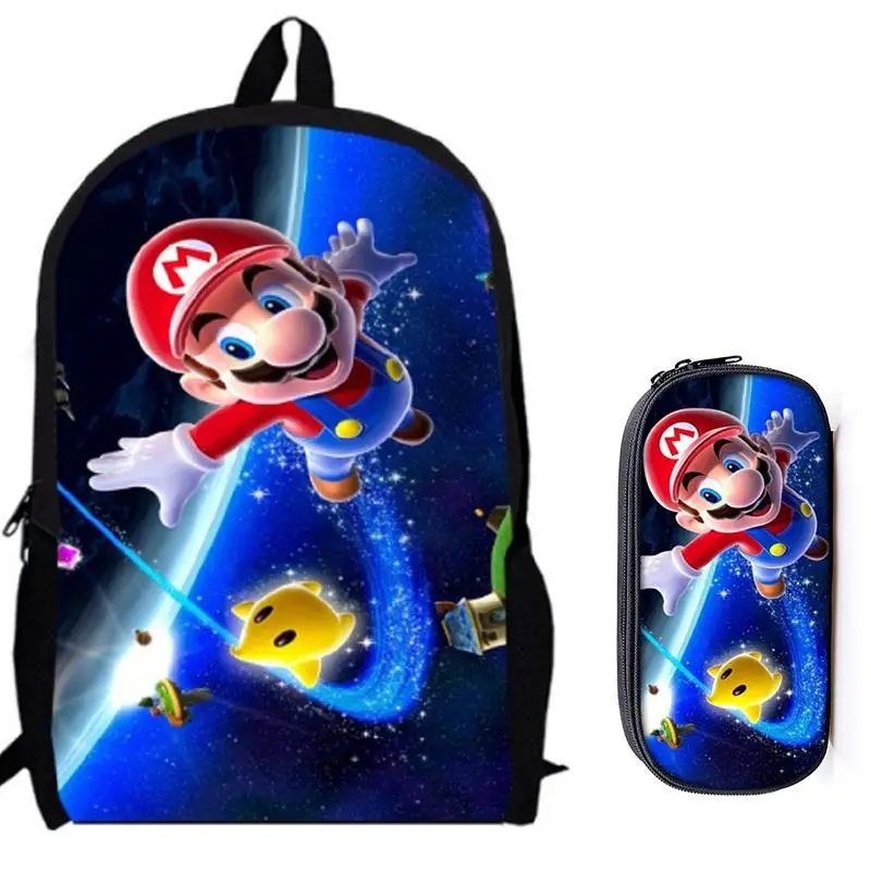 2Pcs Mario 08 16 дюймов Mario Bros Sonic the Hedgehog, школьная сумка для детей, рюкзак для мальчиков, детские школьные наборы, сумка-карандаш, школьная сумка для малышей - Цвет: 2Pcs Mario 08