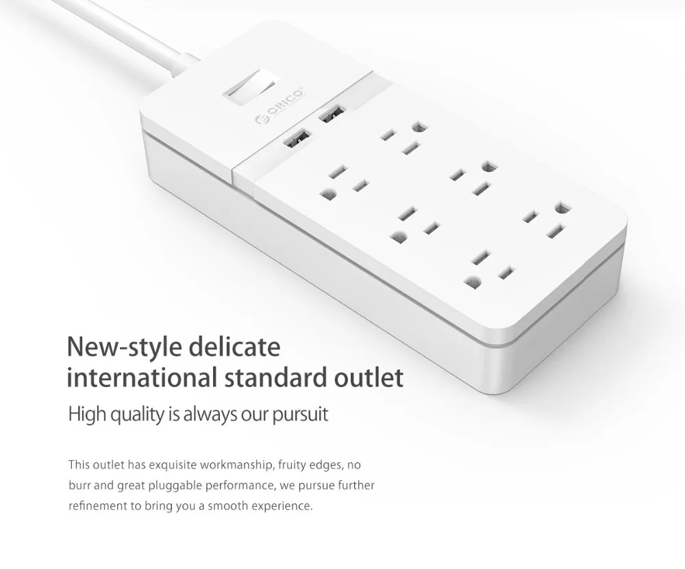 ORICO 6 AC Outlet Surge Protector with 2 USB Charging Port Smart Multi Power Strip Socket Adapter Extension Patch Board Charger