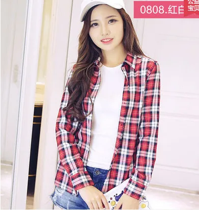 Женская рубашка с длинным рукавом осенне Весенняя блузка в шотландскую клетку