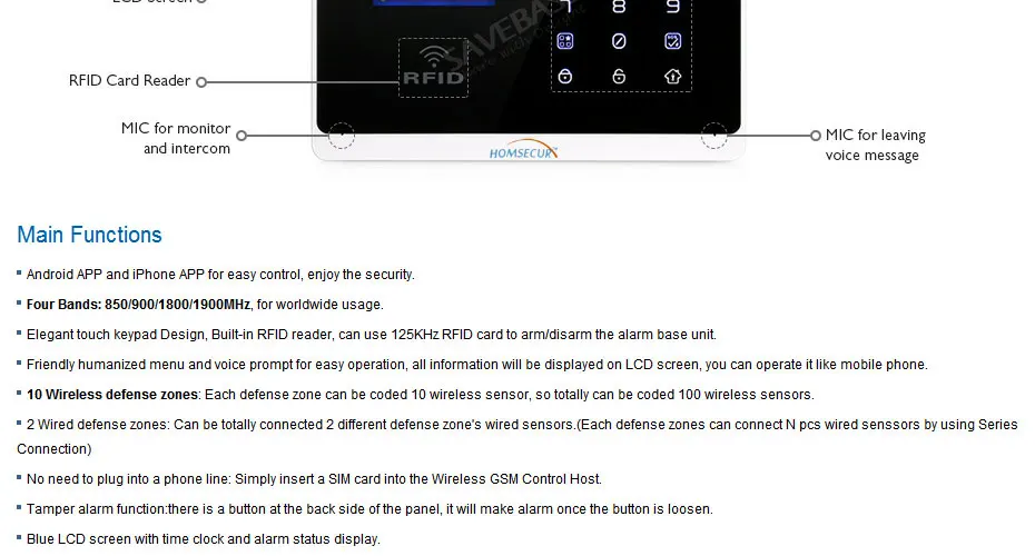 HOMSECUR lcd Беспроводная gsm-система с автонабором домашняя офисная охранная сигнализация+ Приложение