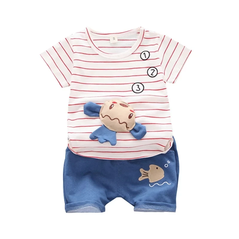 Baby Boy Casual Kids Clothing Sets 2019 Summer Cartoon Stripe infantil Tops TShirt + Shorts Pants Suits Children's Contume | Детская
