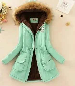 light green Зимнее женское пальто новая парка Повседневная Верхняя одежда милитари с капюшоном утепленное хлопковое пальто зимняя куртка женская меховая одежда S-XXXL - Цвет: light green
