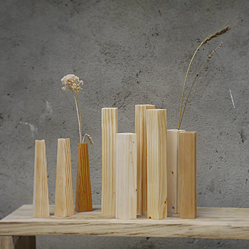 Деревянная прямоугольная ваза в современном стиле без краски из натурального