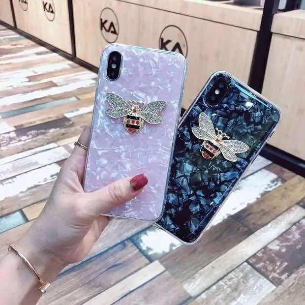 Kuutti Squishy Pink Black White Luxury Rhinestone Metallic Bee Silicone Phone Cases for iPhone 6s CaseS 6 7 8 Plus X |