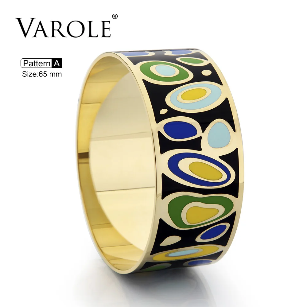 Pattern A 65mm VAROLE модные ювелирные изделия 28 мм широкий большой красочный эмалированные браслеты и браслеты роскошный подарок для Женский Браслет-манжета женский Pulseiras - Окраска металла: Pattern A 65mm
