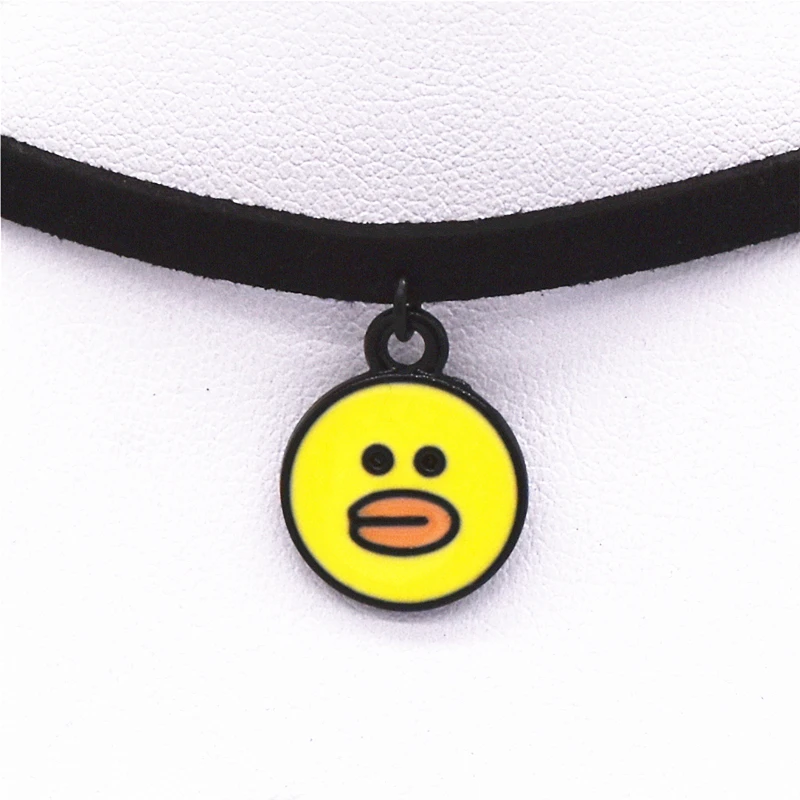 Горячая продажа милый круглый желтый утенок кулон черный бархатный кожаный