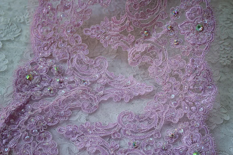 25.5cm or 10inch -2yards/lot Bilateral Purple Handmade Beaded and Sequined Lace Trim with Rainbow Acrylic Stones Bridal Wedding | Дом и сад