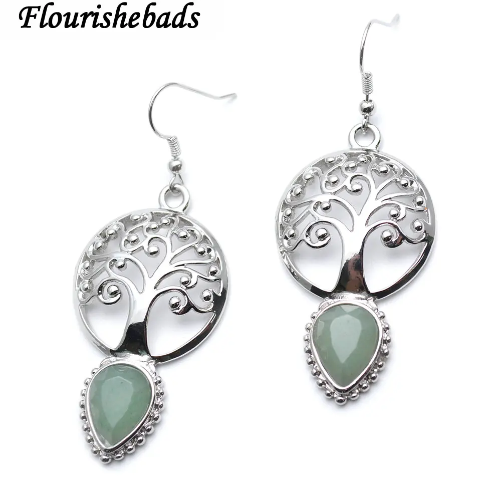 Металлические подвески в виде дерева натуральный зелёный авантюрин нефрит