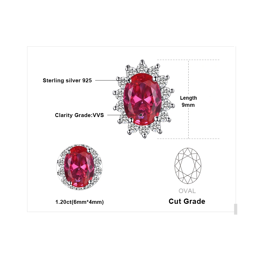 JewelryPalace Diana Created Ruby Stud Earrings 925 Sterling Silver For Women Gemstones Korean Earings Fashion Jewelry | Украшения и