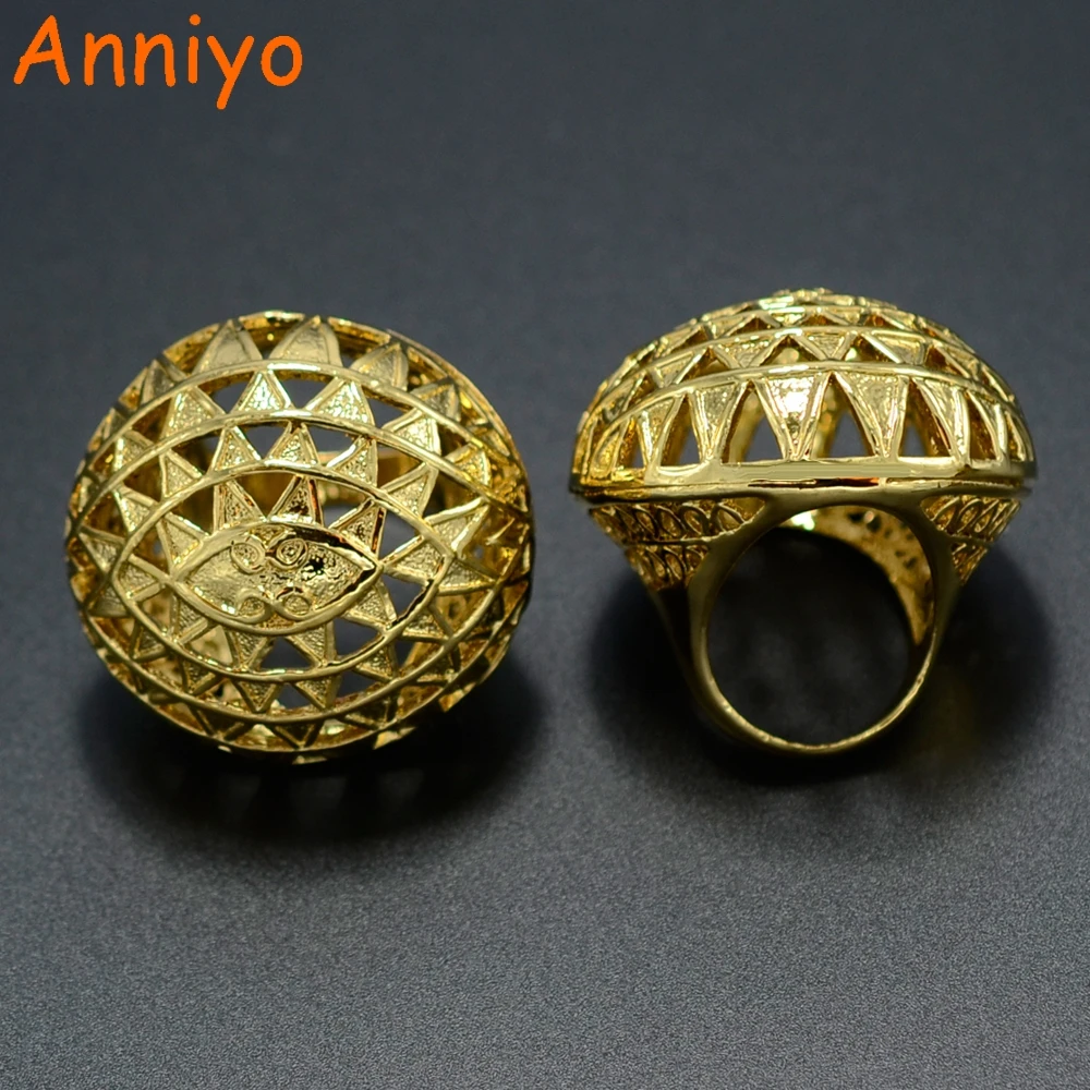 Anniyo (одна штука) Африканское большое эфиопское кольцо для женщин золотого цвета - Фото №1