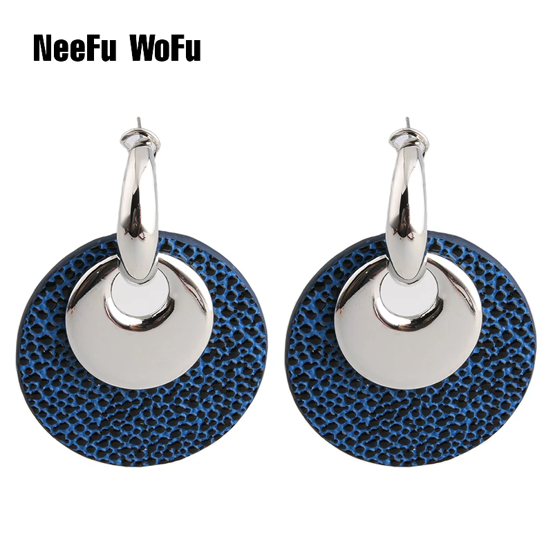 Висячие большие серьги круглые светящиеся кожаные длинные из цинкового сплава с