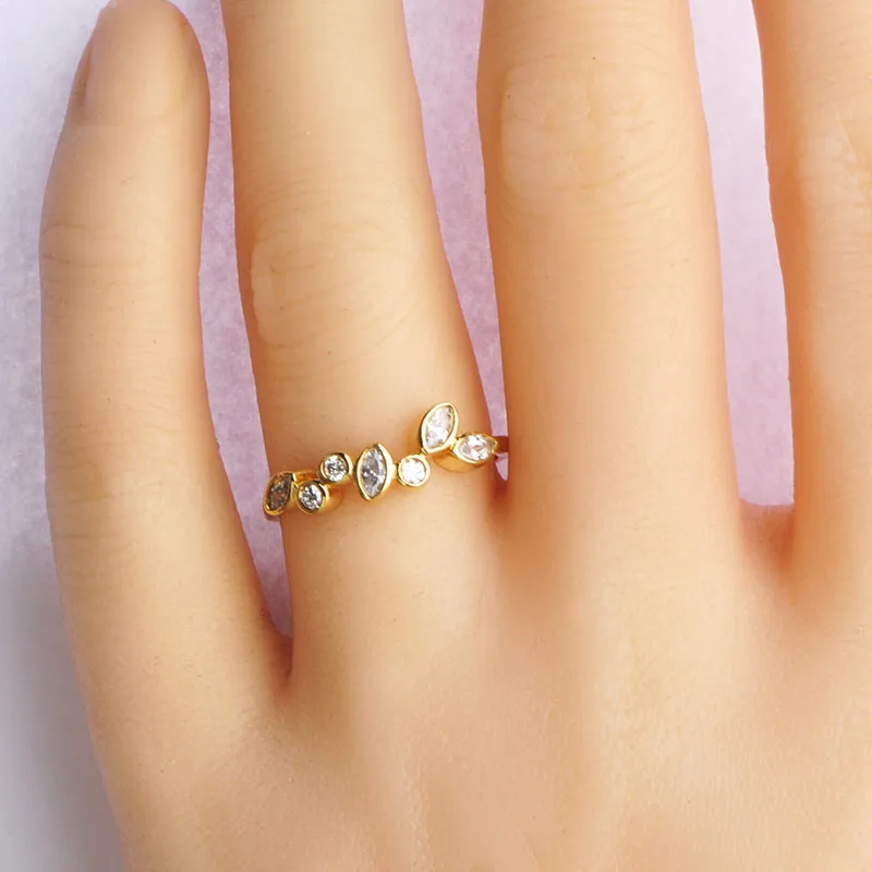 Женское кольцо со стразами MECHOSEN Золотое в форме листьев медное для свадебной