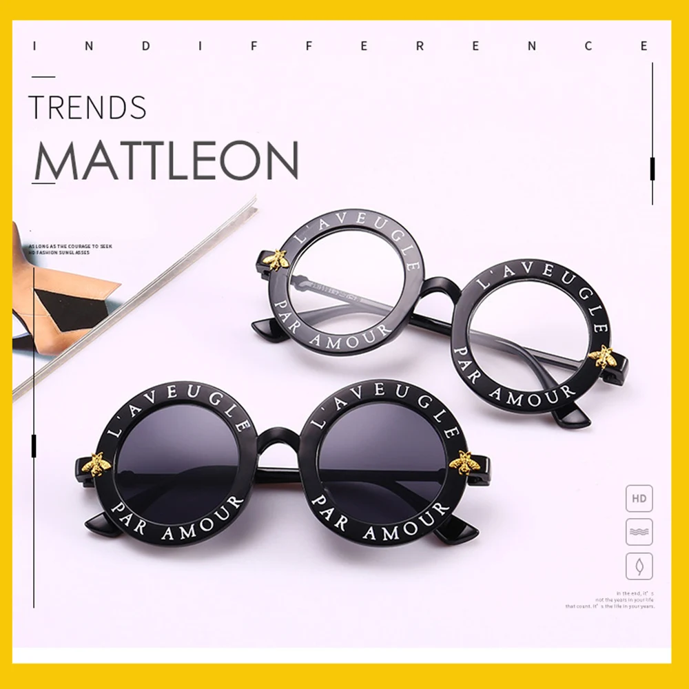 Fashion Unisex Round Retro Sunglasses Ladies Glasses Circle Classic Honey Letter Design Logo Men Dark Driving | Аксессуары для