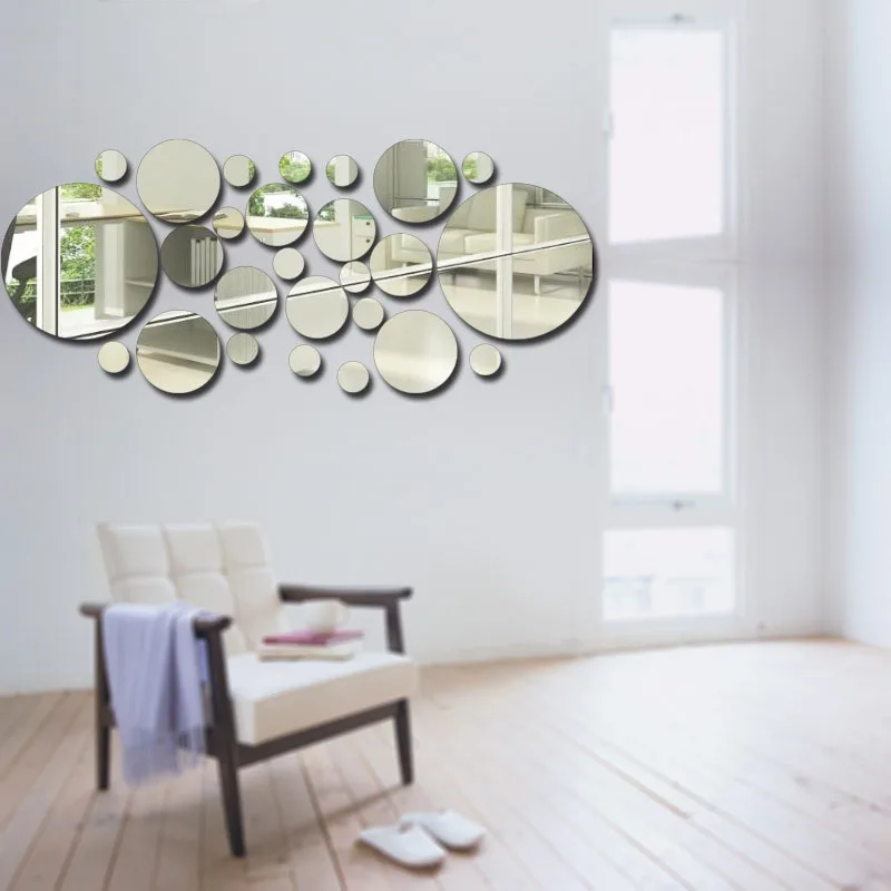 26 шт. 3D зеркальная Круглая Наклейка Настенная DIY удаляемая художественная Фреска