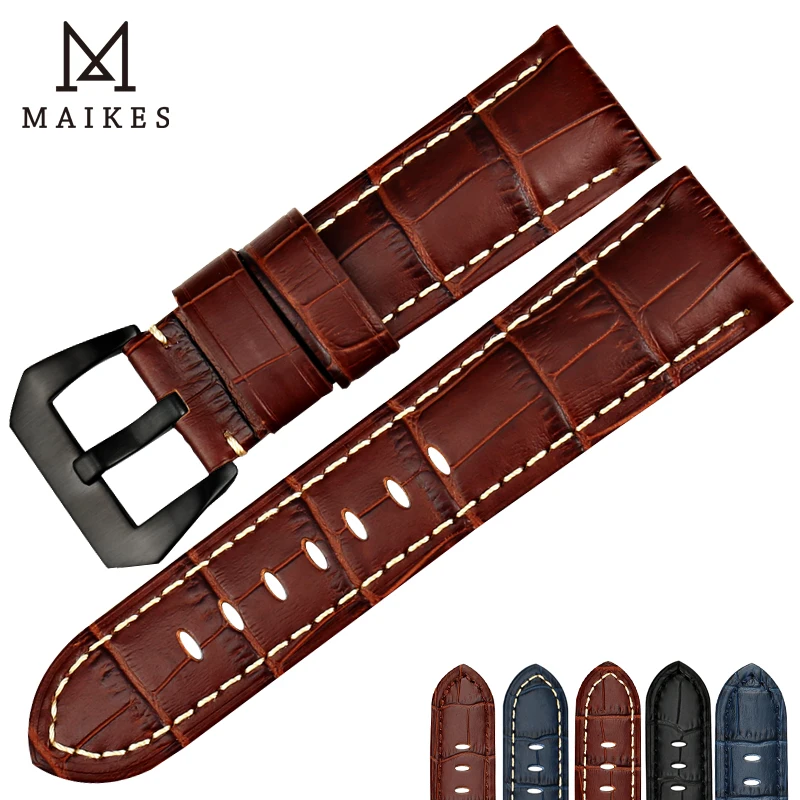 Ремешок для часов MAIKES из натуральной кожи аксессуары наручных серебристая