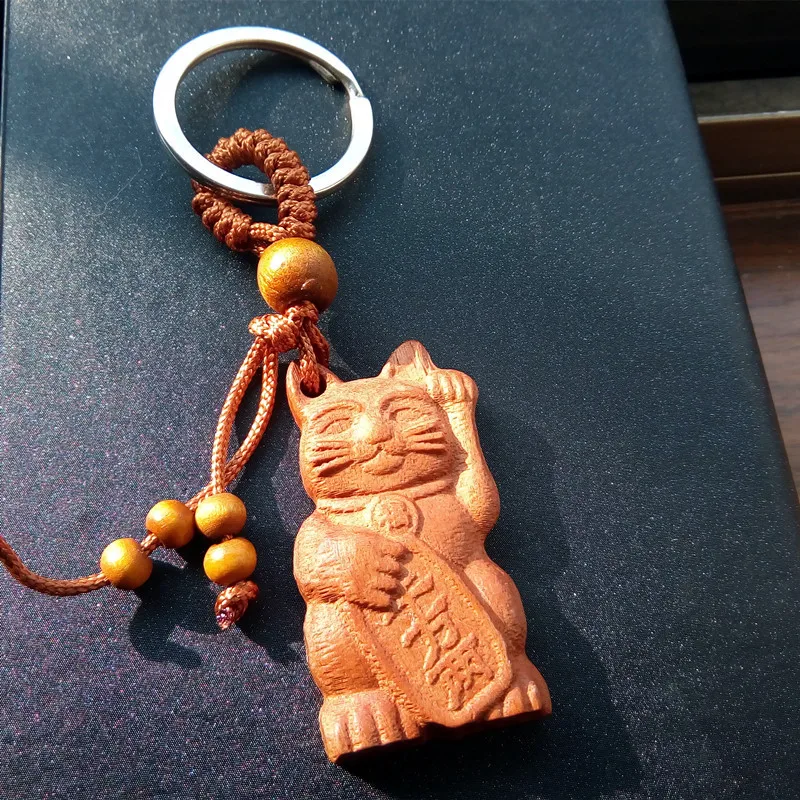 Maneki Neko удача Кот резьба деревянный кулон брелок декоративное украшение с